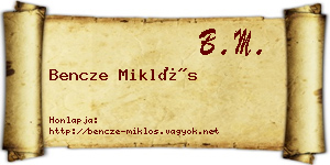 Bencze Miklós névjegykártya